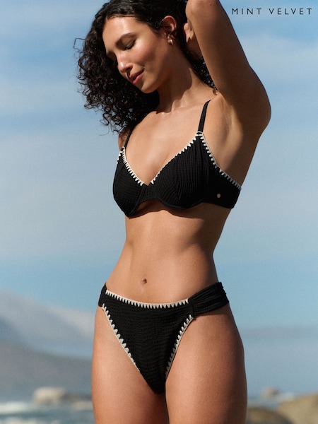 Mint Velvet Black Whipstitch High Leg Bikini Briefs (W81243) | £35