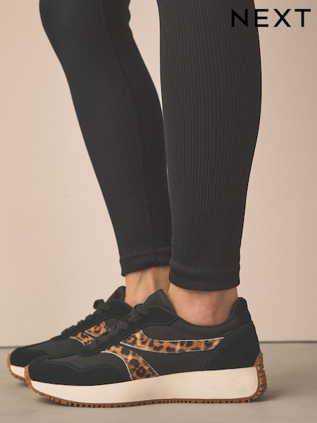 Black Forever Comfort® Panel Detail Lace-Up Jogger Trainers (W81260) | £45