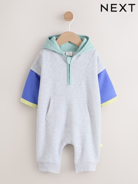 Grey Colourblock Hooded Baby Sweat Romper (0mths-3yrs) (W81263) | £16 - £18