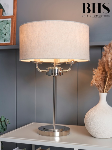 BHS Polished Nik Grey Henry 3 Light Table Lamp (W81312) | £70