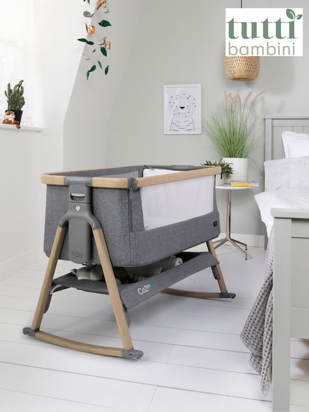 Tutti Bambini Oak and Charcoal CoZee Air Bedside Crib (W81507) | £225
