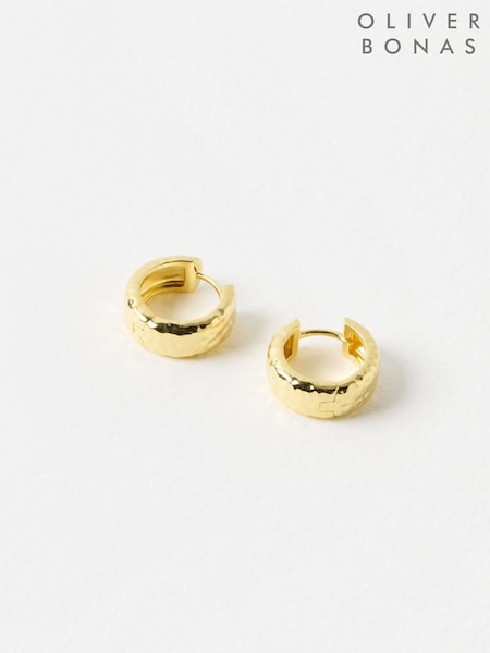 Oliver Bonas Gold Tone Dana Hammered Chunky Hoop Earrings (W82333) | £42