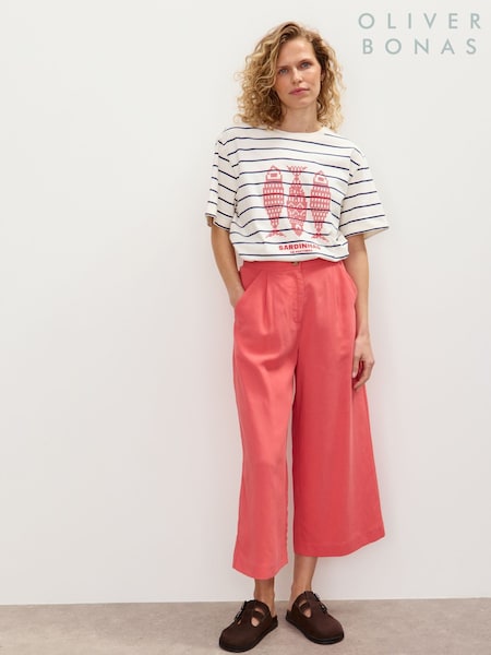 Oliver Bonas Pink Cropped Wide Leg Trousers (W82338) | £68