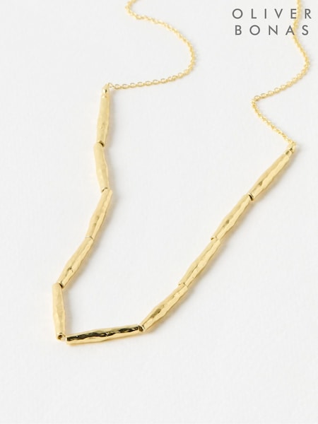 Oliver Bonas Gold Tone Sofia Textured Bead Chain Necklace (W82340) | £55