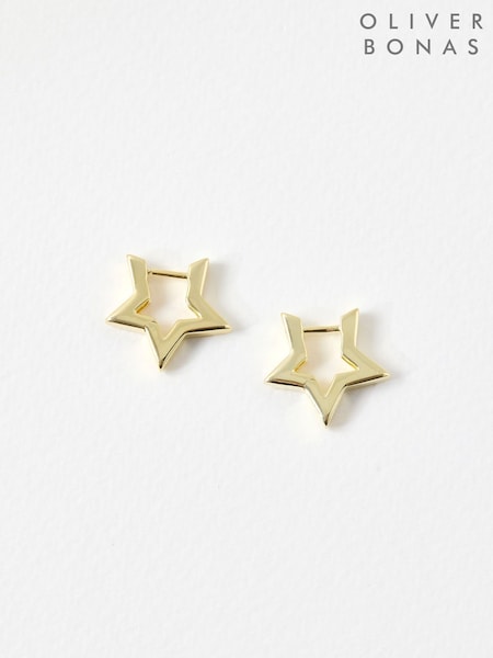 Oliver Bonas Gold Tone Star Outline Hoop Earrings (W82342) | £42