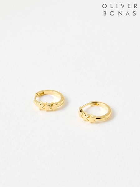 Oliver Bonas Gold Tone Tiny Triple Star Huggie Earrings (W82346) | £29.50