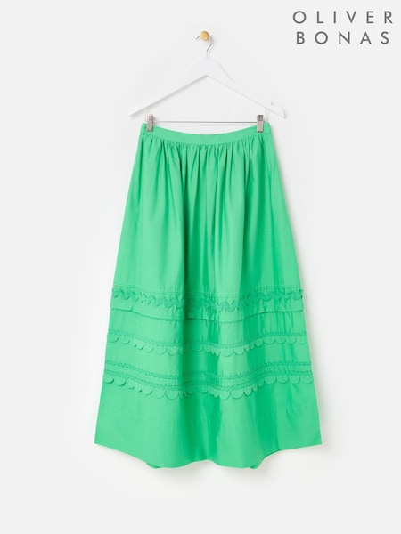 Oliver Bonas Green Scalloped Poplin Midi Skirt (W82347) | £75