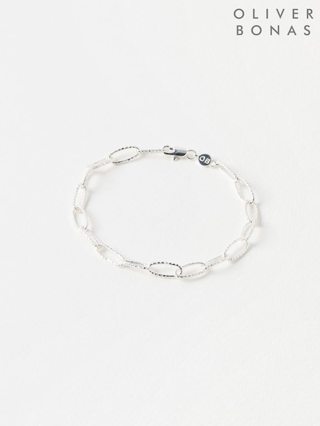Oliver Bonas Silver Tone Poppy Textured Paperclip Chain Bracelet (W82354) | £45