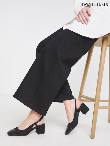 JD Williams Black Wide Fit Heavenly Soles Low Block Heels Slingback Shoes (W82434) | £35