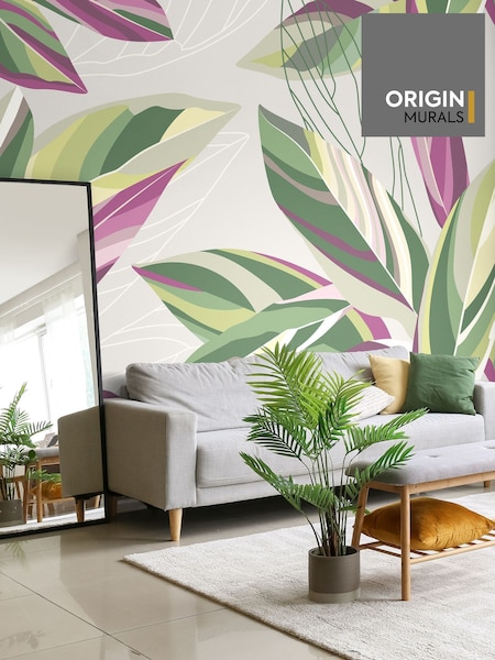 Origin Murals Grey Botanical Calathea Leaves 3.5M x 2.8M Wall Mural (W82531) | £73