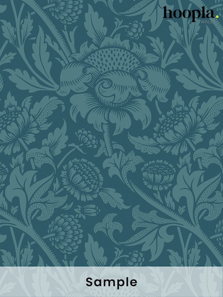 Hoopla Walls Rich Teal Damask Trail A4 Wallpaper Sample (W82542) | £1