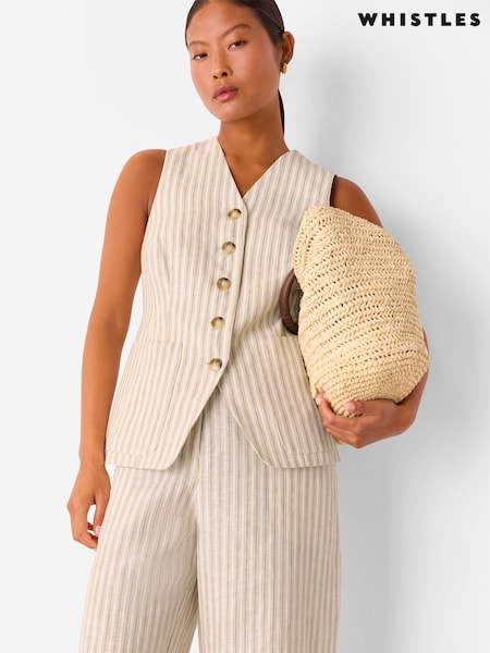 Whistles Nude Petite Linen Stripe Waistcoat (W82648) | £109