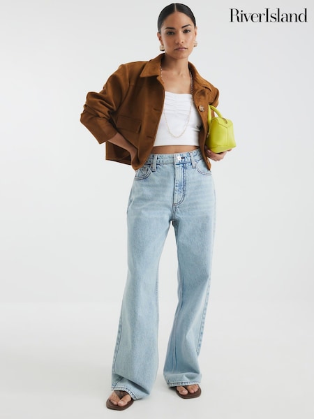 River Island Blue Petite High Rise Relaxed Straight Leg Jeans (W82753) | £51