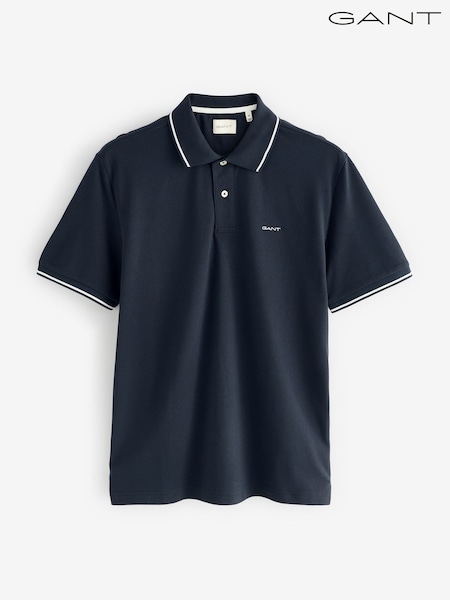 GANT Navy Tipped Pique Polo Shirt (W82829) | £70