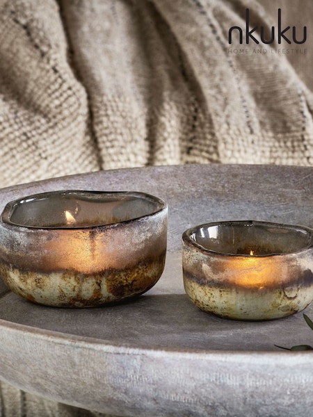 Nkuku Grey Janka Glass Tealights Set of 2 (W82864) | £30