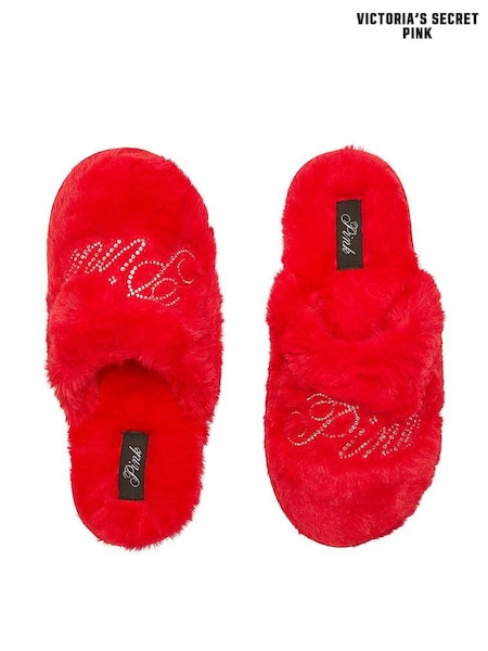 Victoria's Secret PINK Bright Vermillion Faux Fur Slippers (W82871) | £30