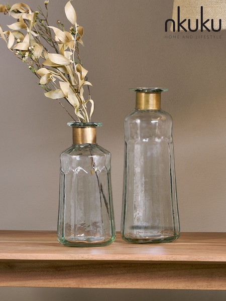Nkuku Brass Chara Decorative Hammered Large Bottle (W82878) | £38