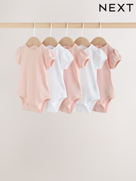 Multi Pastel Short Sleeve Pointelle Baby Bodysuits 5 Pack (W82925) | £14 - £16