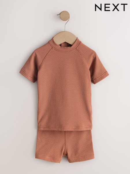 Rust Brown Textured Swim Set (3mths-7yrs) (W82952) | £12 - £16