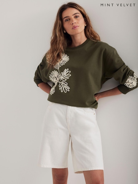 Mint Velvet Green Flower Sweat Top (W83097) | £79