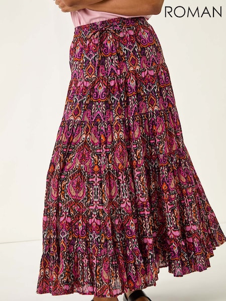 Roman Black Abstract Print Tiered Skirt (W83154) | £45