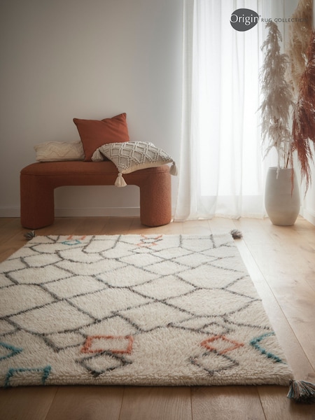 Origin Rug Collection. Ivory or Multi Berber Knotted Chain Rug (W83188) | £215 - £570