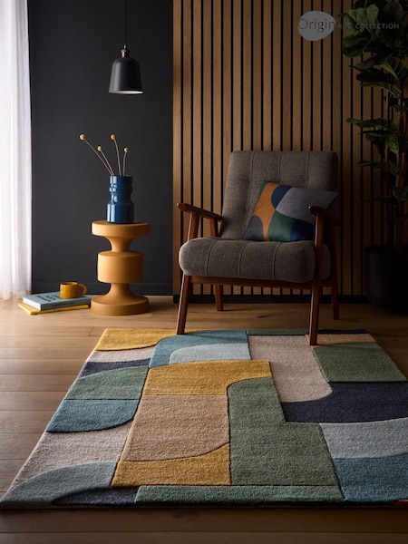 Origin Rug Collection. Blue Retro Deco Rug (W83191) | £170 - £485