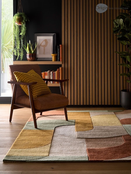 Origin Rug Collection. Tan Retro Deco Rug (W83195) | £170 - £485