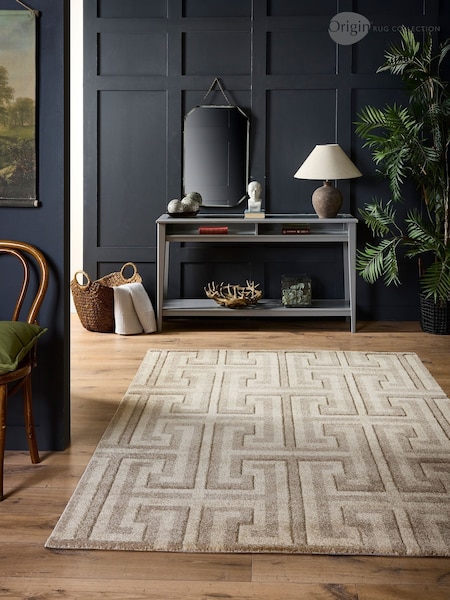 Origin Rug Collection. Taupe or Beige Greek Key Rug (W83238) | £50 - £240