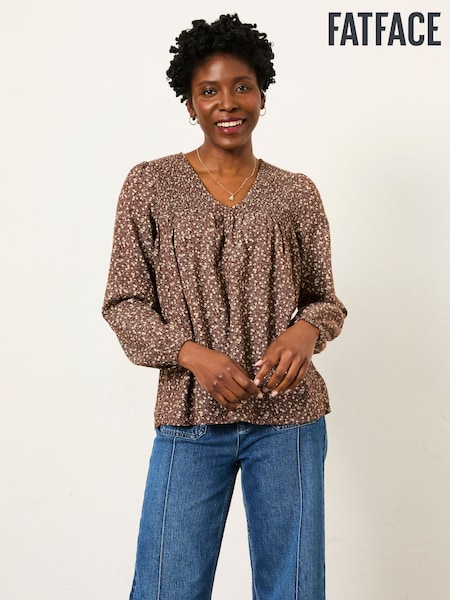 FatFace Nessie Brown Ditsy Petite Blouse (W83293) | £49.50