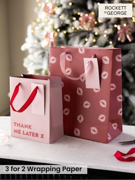 Rockett St George Set of 2 Red/Pink Slogan Gift Bags (W83308) | £7