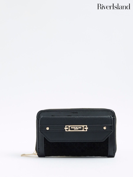 River Island Black Embossed Monogram Envelope Purse (W83364) | £22