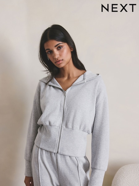 Grey Ribbed Full Zip Hoodie (W83463) | £40