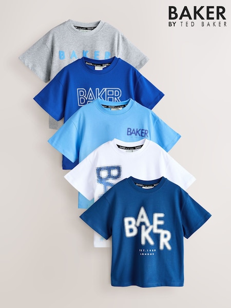 Baker by Ted Baker 5 Pack Graphic Grey/Blue/White T-Shirts (W83485) | £42 - £48