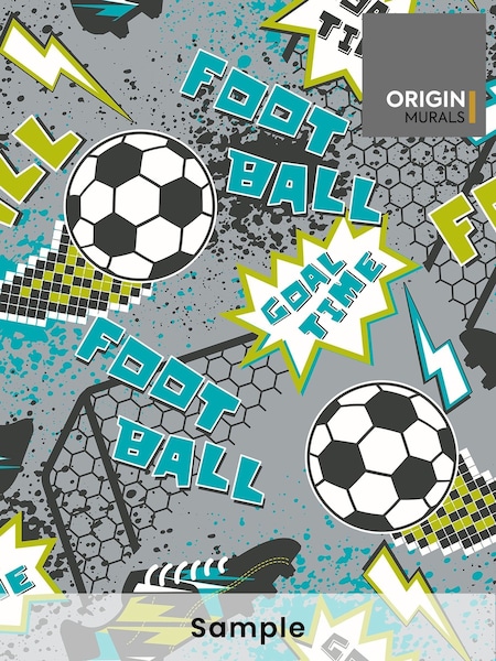 Origin Murals Grey Graphic Print Pixel Footballs Matte Non Woven A3 Mural Sample (W83583) | £1
