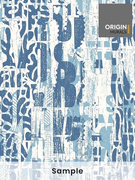 Origin Murals Denim Blue Letterpress Graffiti Matte Non Woven A3 Mural Sample (W83587) | £1