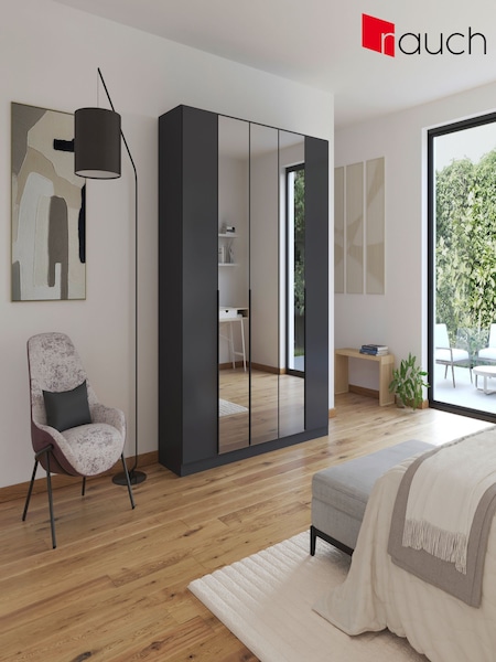 Rauch Metallic Grey Bayla Wood and Mirror Semi Fitted 5 Door Wardrobe (W83595) | £621