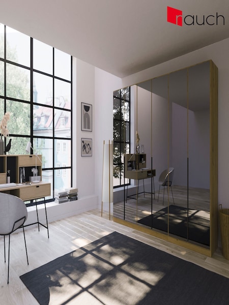 Rauch Artisan Oak Bayla Mirror Semi Fitted 6 Door Wardrobe (W83598) | £849