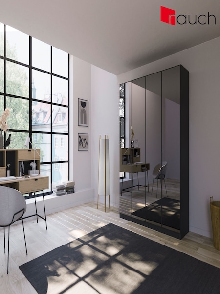 Rauch Metallic Grey Bayla Mirror Semi Fitted 4 Door Wardrobe (W83601) | £579