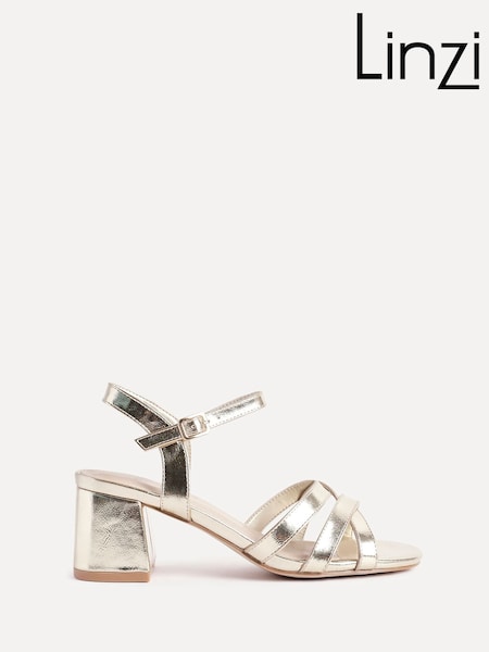 Linzi Gold Flair Heeled Sandals With Cross Front Straps (W83618) | £35