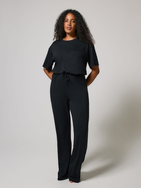 LOVALL Black Petite Soft Touch Wide Leg Lounge Set (W83627) | £0