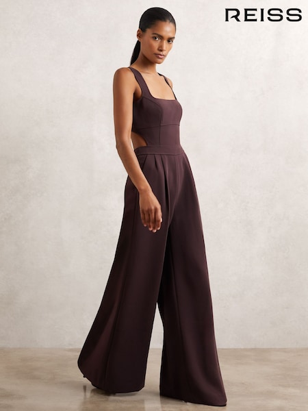 Reiss Burgundy Dion Wide-Leg Cut-Out Jumpsuit (W83702) | £248