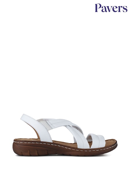 Pavers White Flexible Leather Cushioned Sandals (W83751) | £40