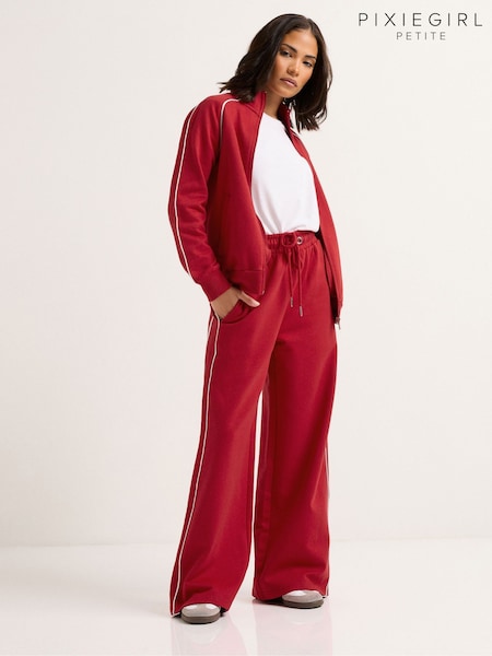 PixieGirl Petite Red Contrast Piping Wide Leg Joggers (W83811) | £27
