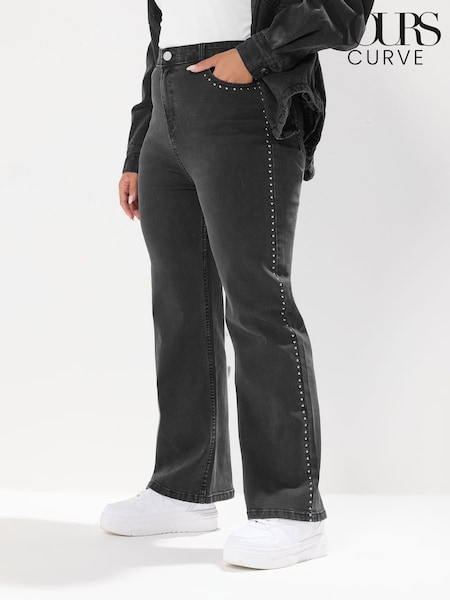 Yours Curve Black Wide Fit Stud Detail Wide Leg Jeans (W83892) | £37