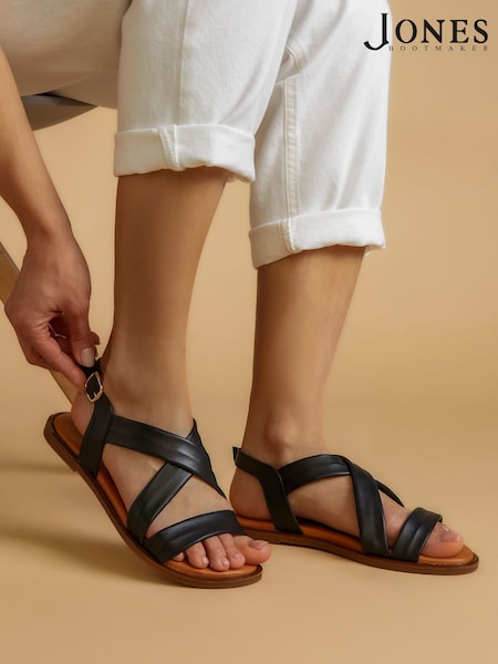 Jones Bootmaker Black Wide Fit Hali Leather Sandals (W84064) | £79