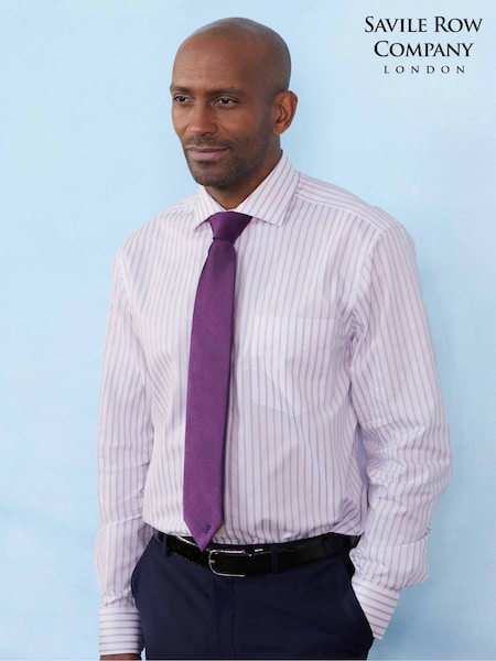 Savile Row Company Blue Single Cuff Striped Classic Fit Cotton Poplin Formal Shirt (W84132) | £55