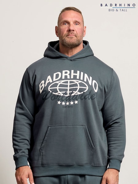 BadRhino Big & Tall Blue Worldwide Graphic Print Hoodie (W84138) | £34