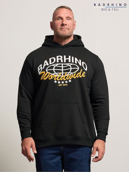 BadRhino Big & Tall Black Worldwide Graphic Print Hoodie (W84143) | £34