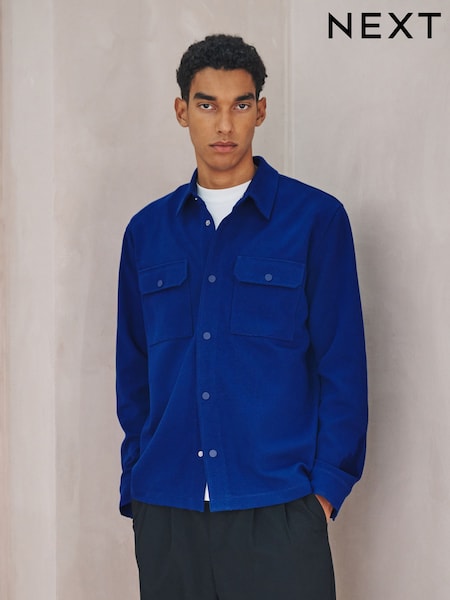 Cobalt Blue Jersey Twill Popper Shacket (W84177) | £0